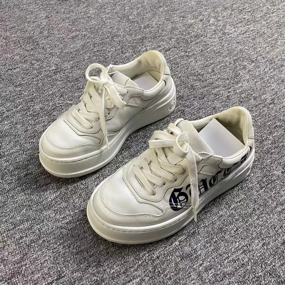 GUCCI/古驰诺曼女鞋折扣 白色侧边logo印花厚底饼干鞋 34.5码 182
