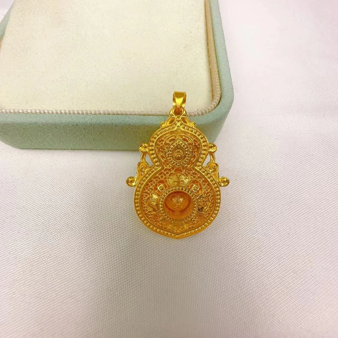 足金古法金人生四美葫芦吊坠
