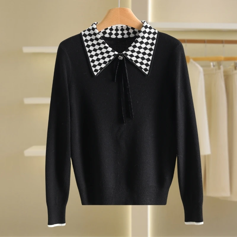 【伍莎-香系列】拼接格领撞色针织衫撤柜#BXG48M016