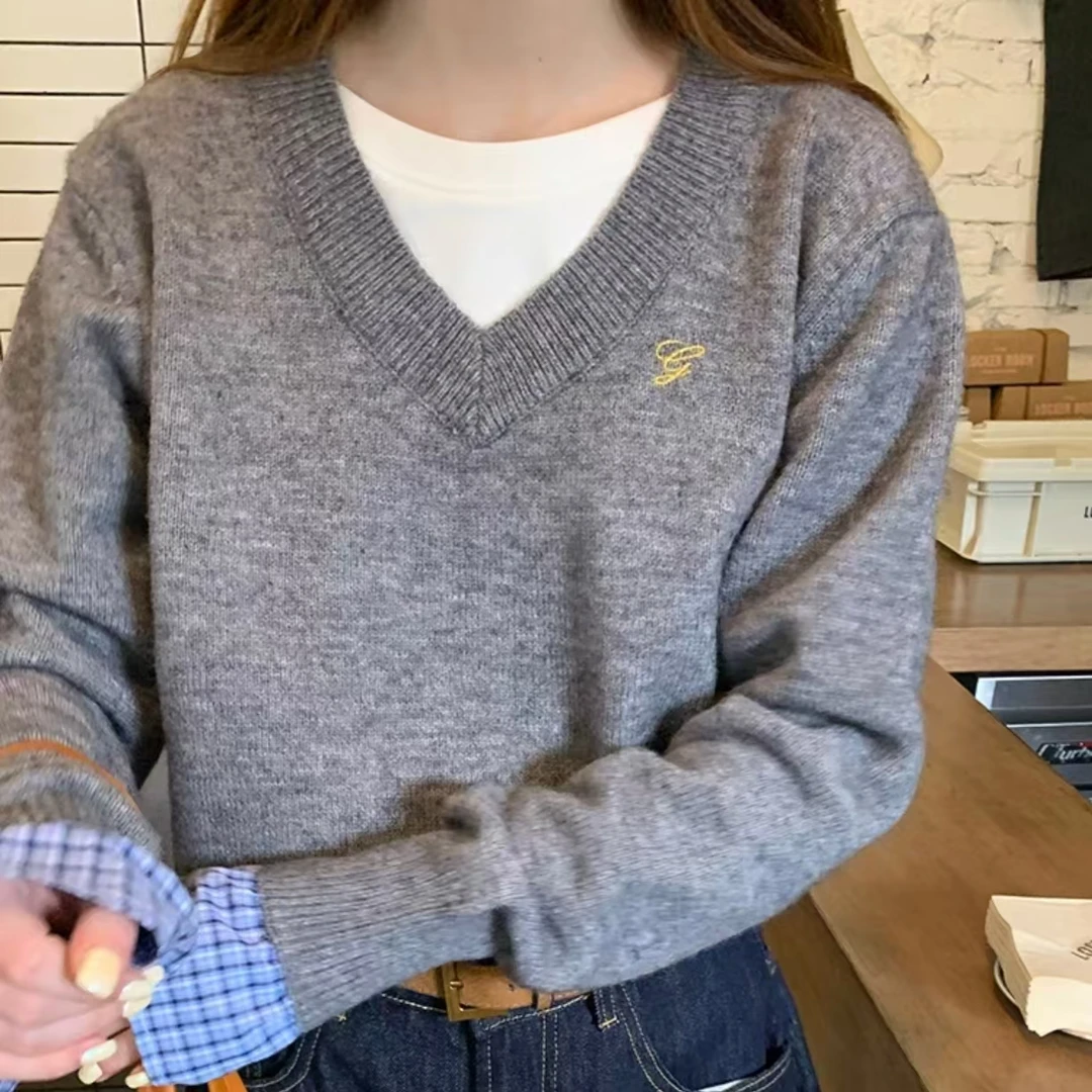 381-390 晴晴毛衣女秋冬穿搭内搭打底长袖上衣宽松外套灰色针织衫