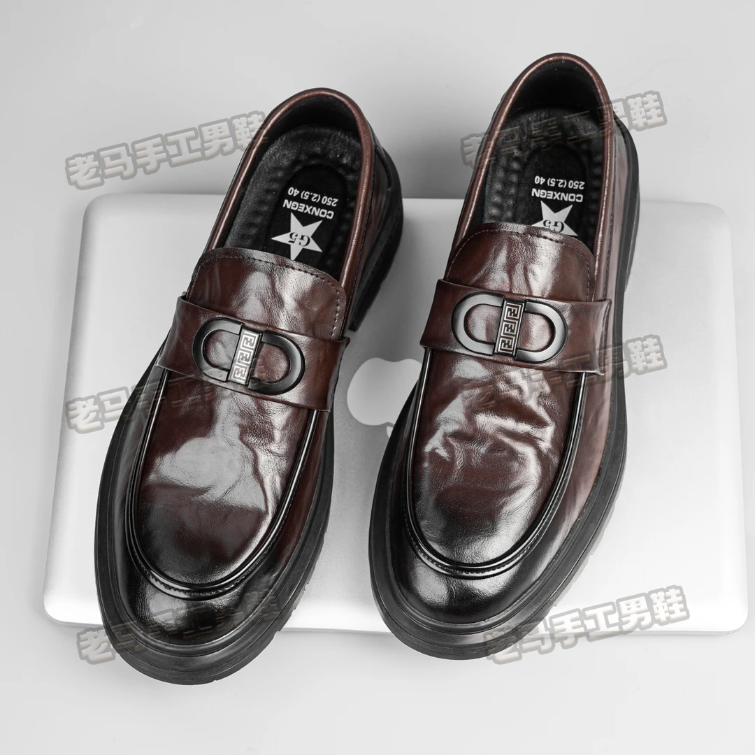 2025新款男士商务休闲皮鞋软皮透气英伦风潮流一脚蹬乐福鞋85353