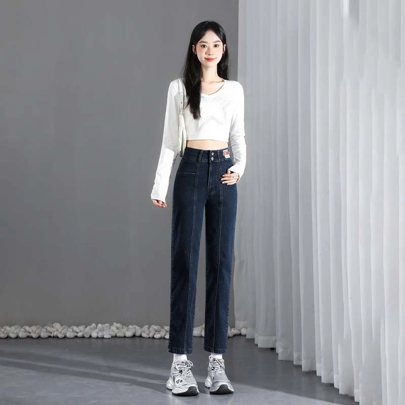 高腰弹力牛仔裤女2025春季新款小个子显瘦百搭九分小直筒烟管裤