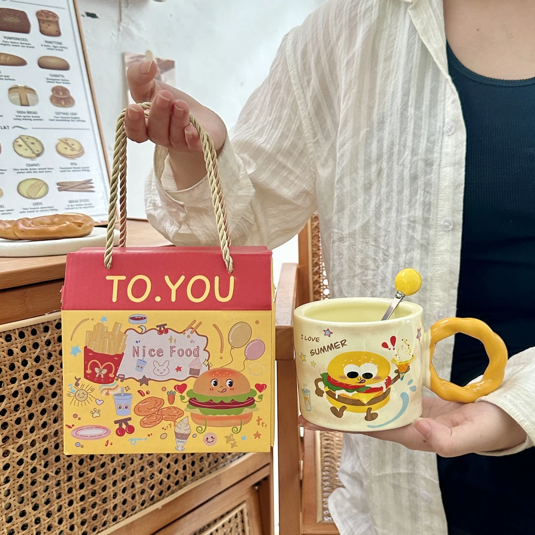 创意可爱汉堡薯条高颜值陶瓷马克杯实用生日礼物送朋友姐妹有意义