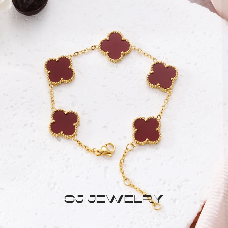 钛钢贝壳手链 幸运四叶草手链女款ins设计简约五花四叶草手串手饰