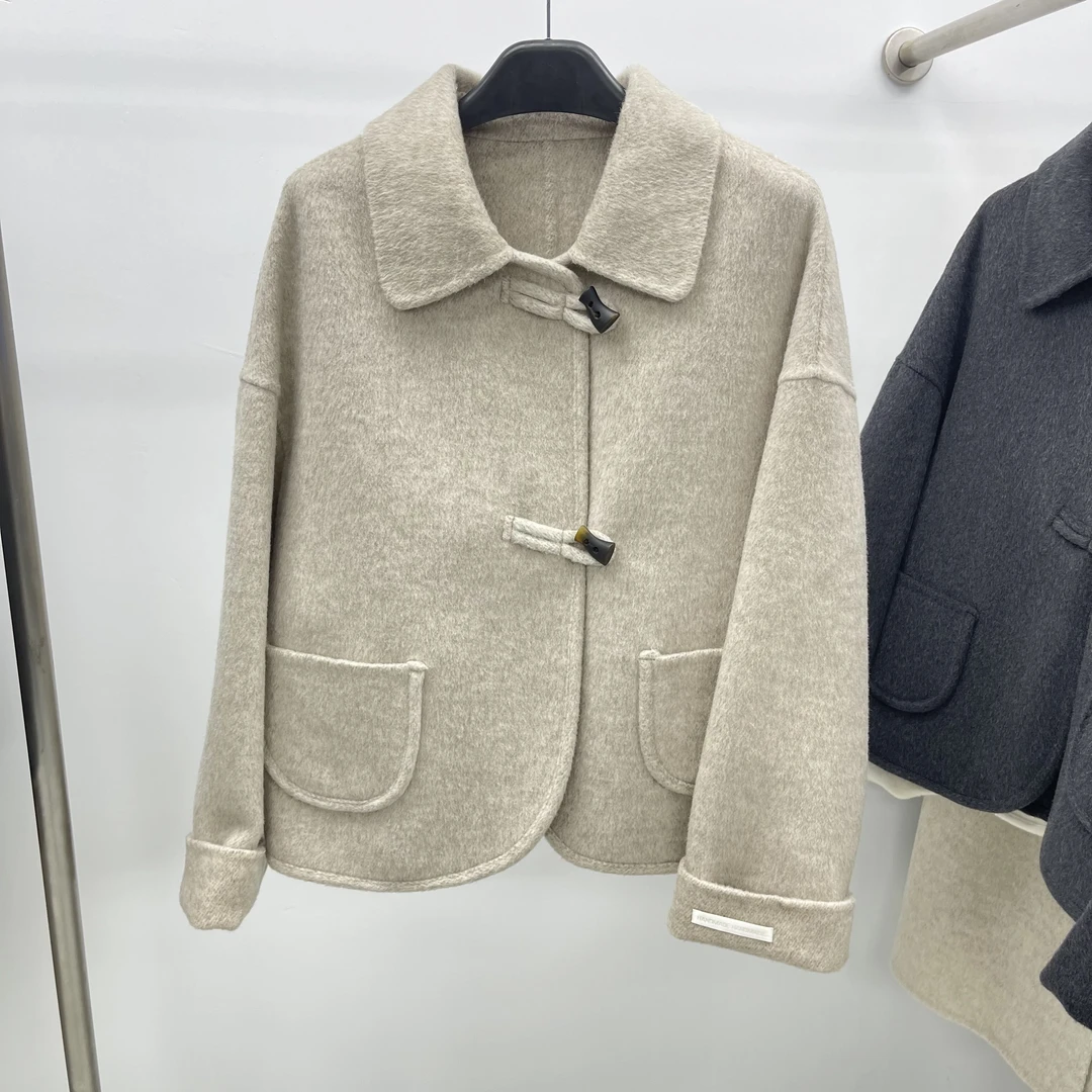 包边短款牛角扣双面羊毛大衣时尚气质小香风百搭秋冬