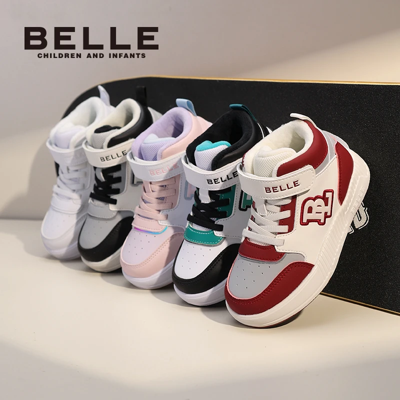 百丽儿童时尚百搭学生加绒白鞋冬季运动鞋DE4649