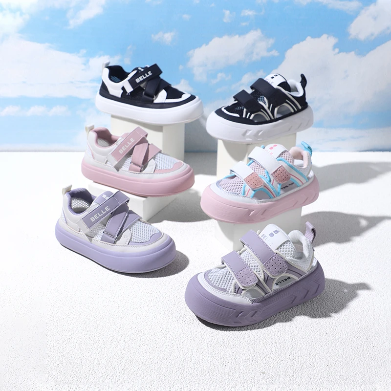 Belle/百丽夏季休闲鞋儿童凉鞋透气网面防滑运动鞋DE3645/DE3638