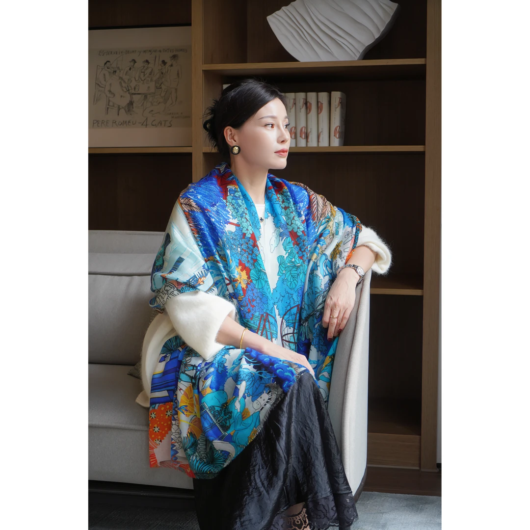 【花园城堡】山羊绒女士时尚百搭围巾100*200秋冬保暖披肩