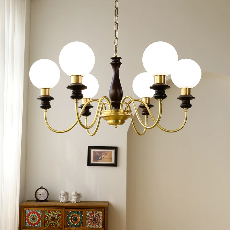 法式客厅铜吊灯美式复古中古南洋风魔豆餐厅房间书房主卧室吊灯