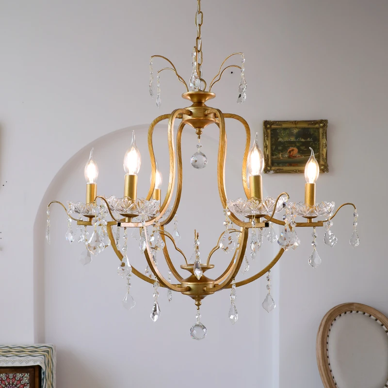 美式复古客厅吊灯卧室餐厅创意个铁艺复古做旧性枝形吊灯家用大气