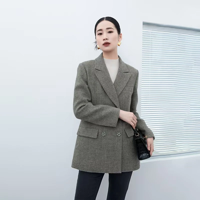 SHIMENG/诗梦气质中长款西装短外套双排扣通勤百搭SAA8BC112