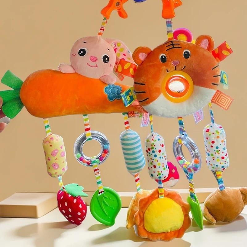 宝宝推车风铃毛绒挂件吊挂带牙胶床挂床铃0-12月新生婴儿摇铃玩具