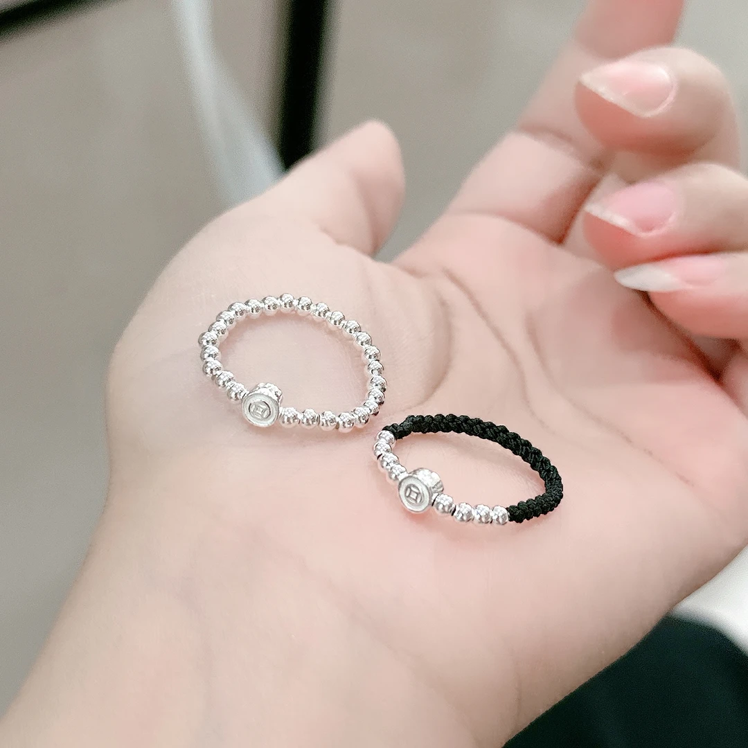 925银戒指 纯银小钱币戒指手工编织个性圈圈指环素款简约百搭气质
