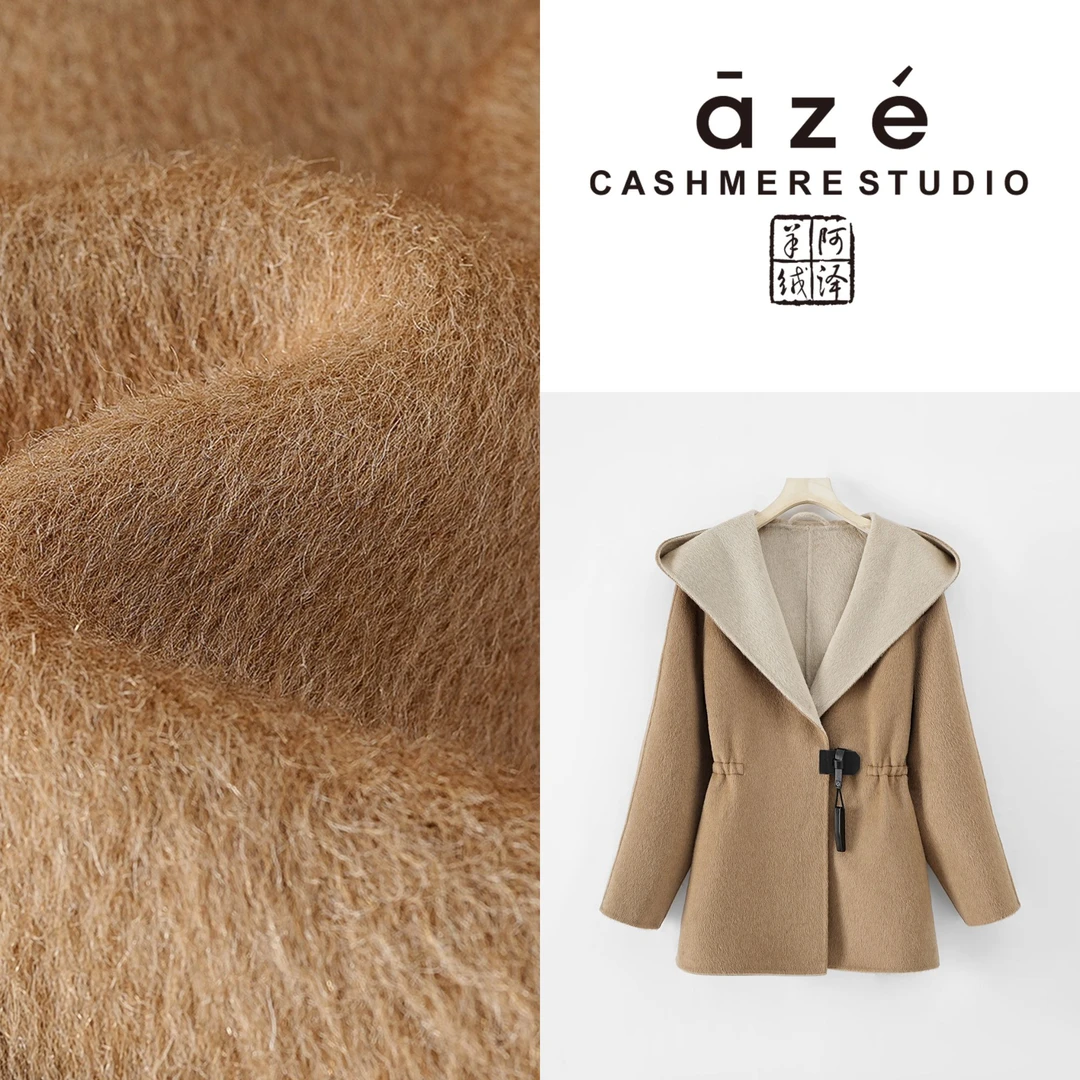 短款时尚休闲连帽中长款双面呢秋冬AB双面毛呢大衣88280