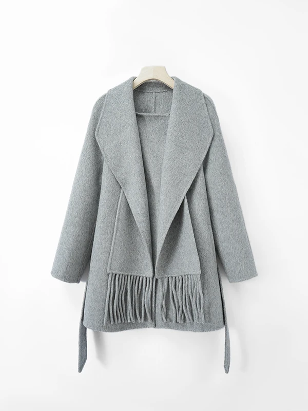 双面呢大衣气质短款时尚百搭宽松中长款翻领88196