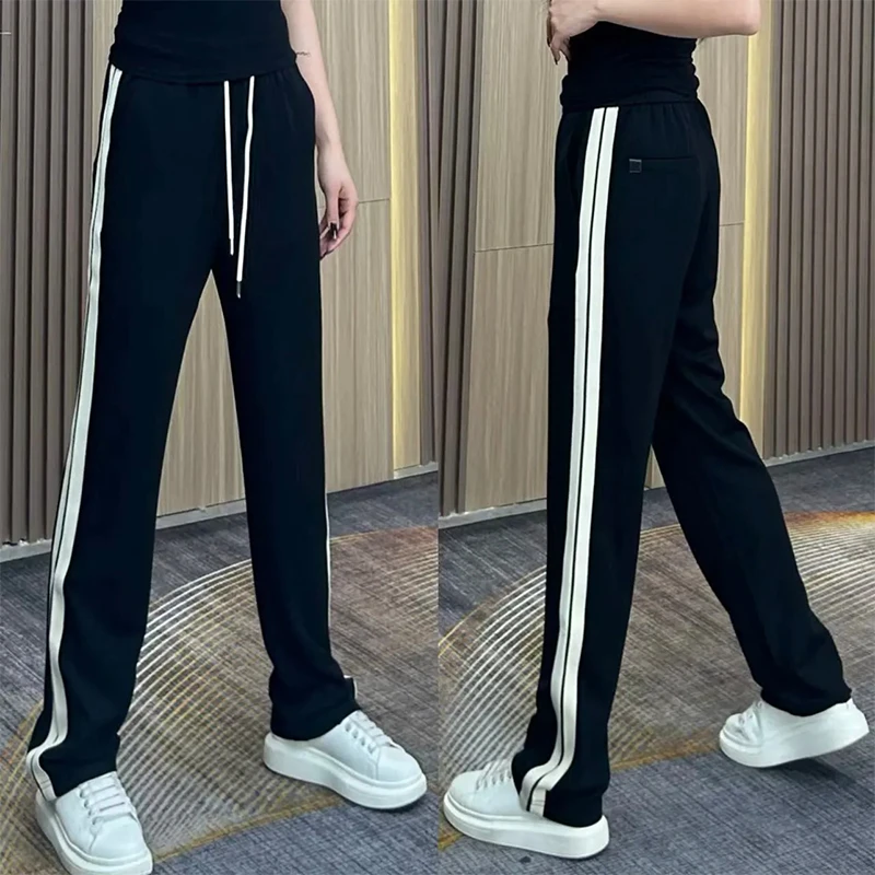 秋季新款男士休闲裤轻奢欧货弹力宽松运动卫裤潮流百搭条纹直筒裤