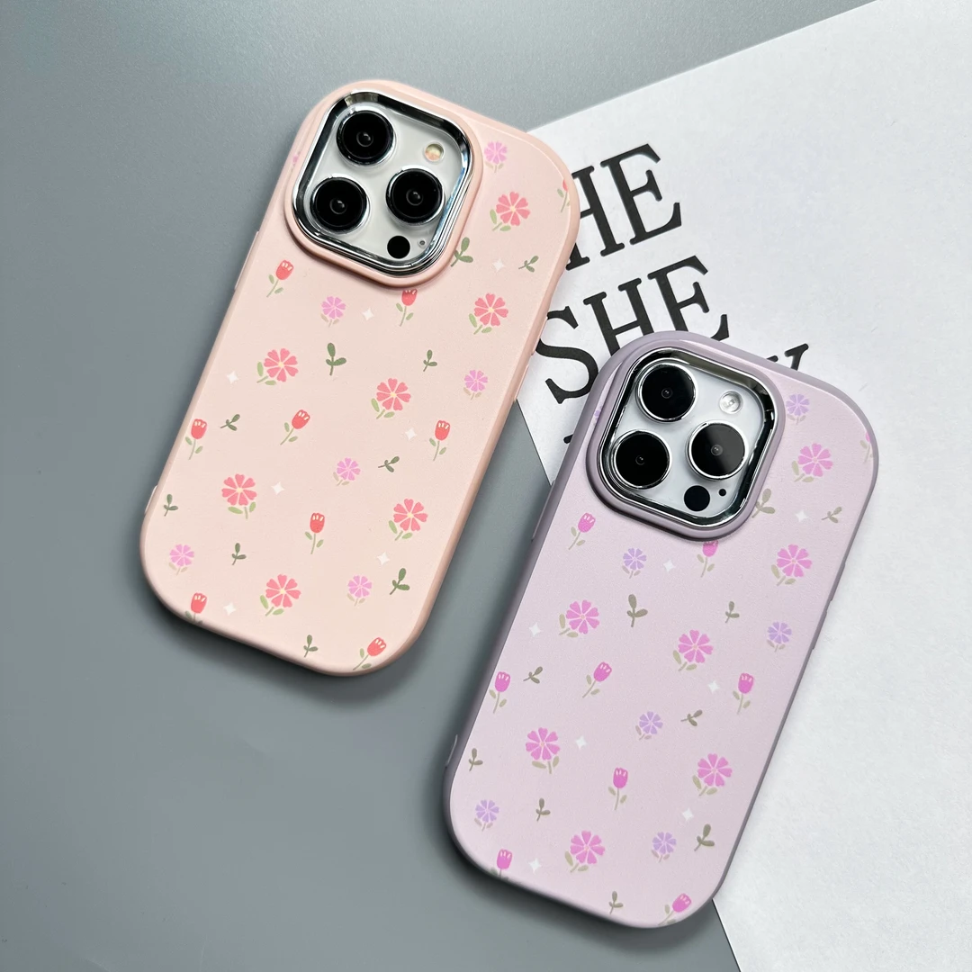 简约可爱小碎花适用苹果15/14/iPhone少女手机壳包边防摔个性创意