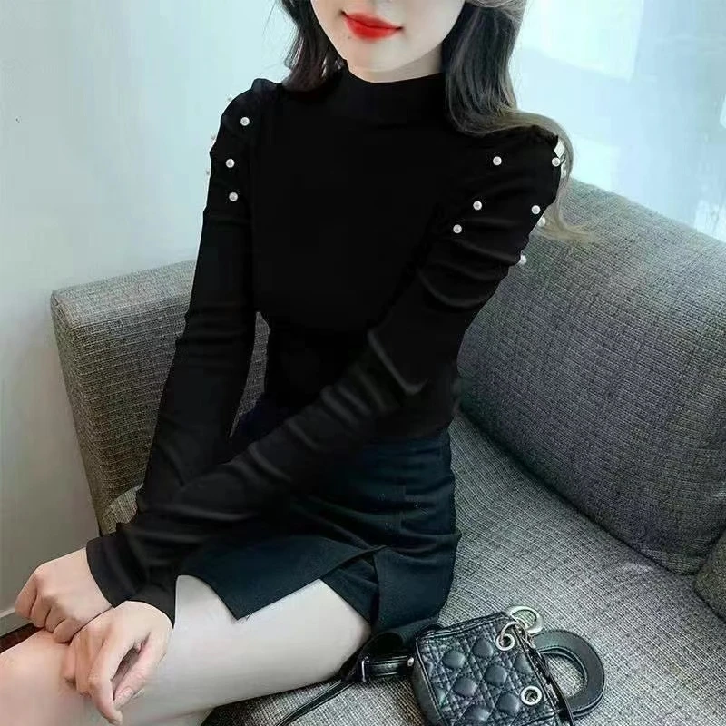 女士德绒打底百搭长袖网红洋气时尚黑色修身高领显瘦内搭打底衫