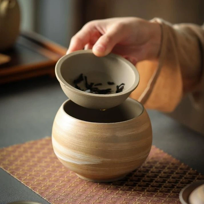 粗陶建水茶洗家用陶瓷茶渣缸带盖茶盂水盂日式复古水洗笔洗废水桶