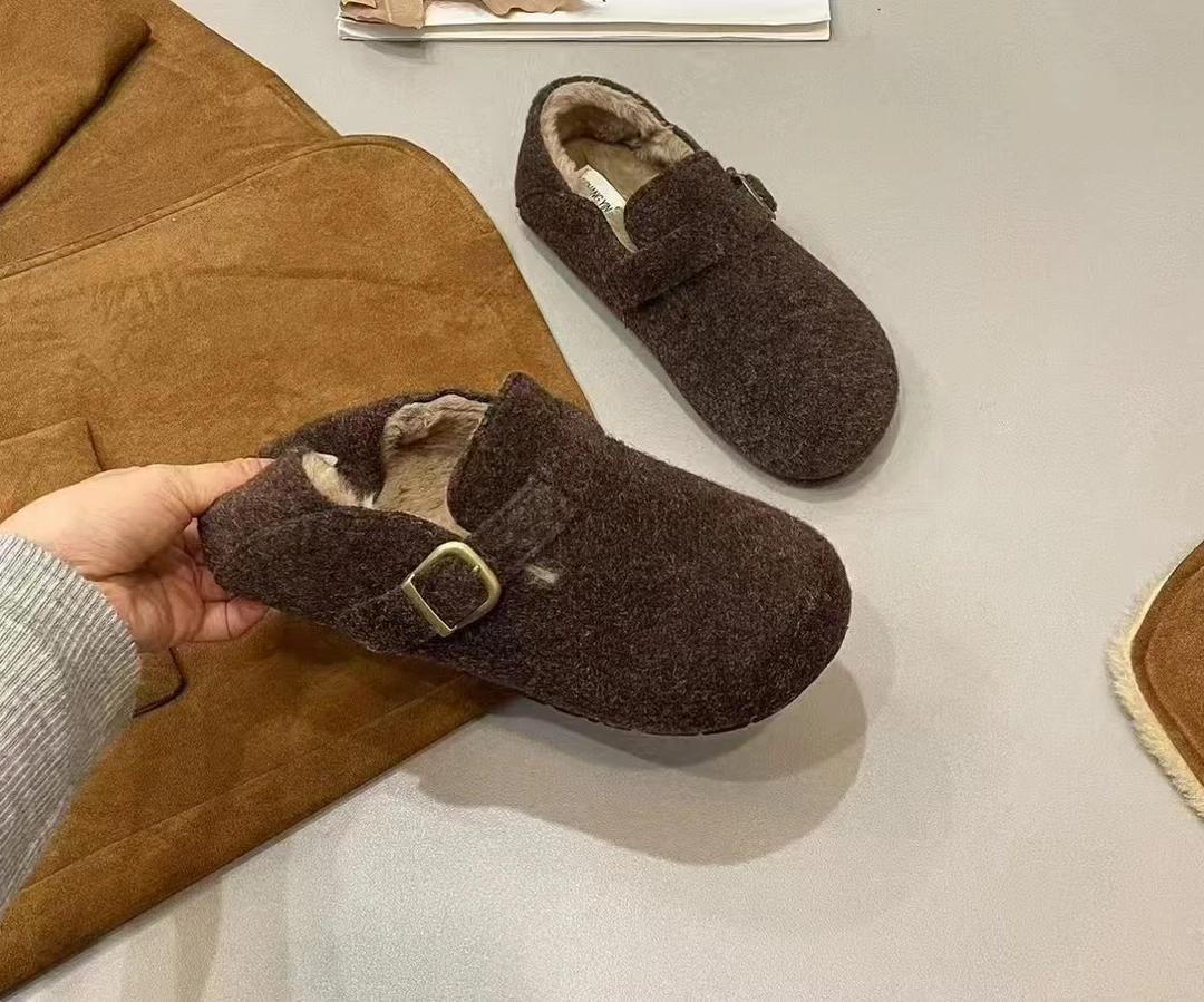 （D1658-11）时尚百搭韩版勃肯毛毛鞋