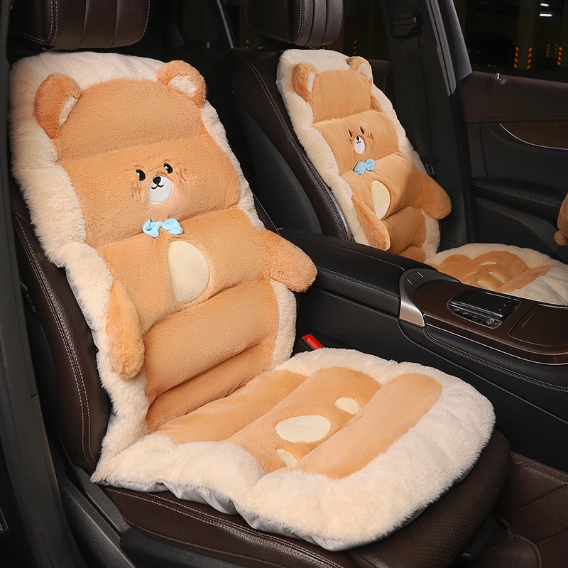 汽车坐垫冬季短毛绒卡通可爱座椅保暖垫车内用一体式增高加厚垫子