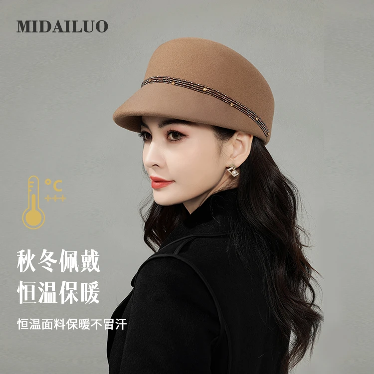 2023秋冬季绵羊毛帽高档渔夫帽马术帽鸭舌帽韩版时尚复古报童帽女