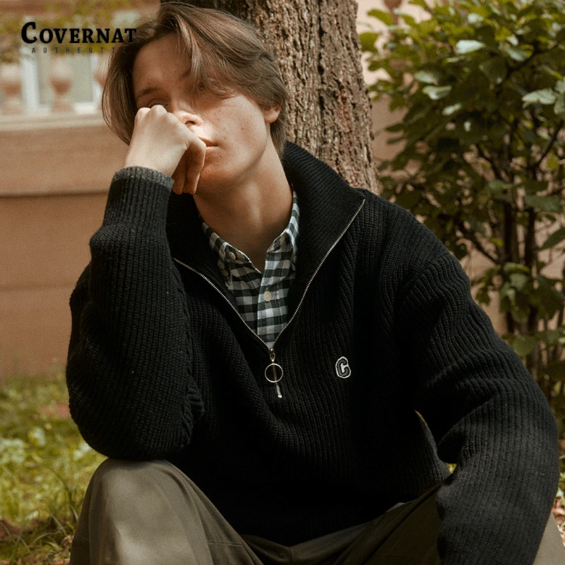 COVERNAT套头毛衣秋季小C标半拉链宽松街头潮针织衫上衣2204KT04