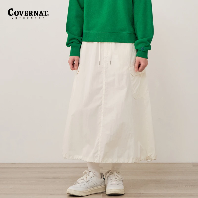 COVERNAT工装半身中长裙夏秋季纯色休闲收腰显瘦半身裙2301PT71