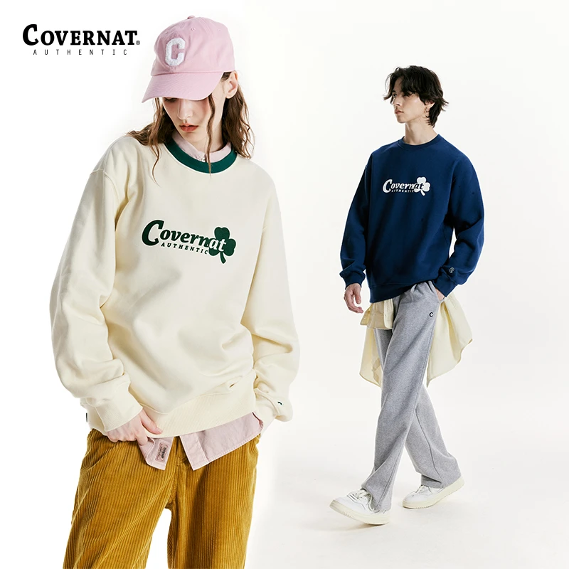 COVERNAT套头加绒卫衣男女卫衣秋季三叶加绒套头衫上衣2203CR16