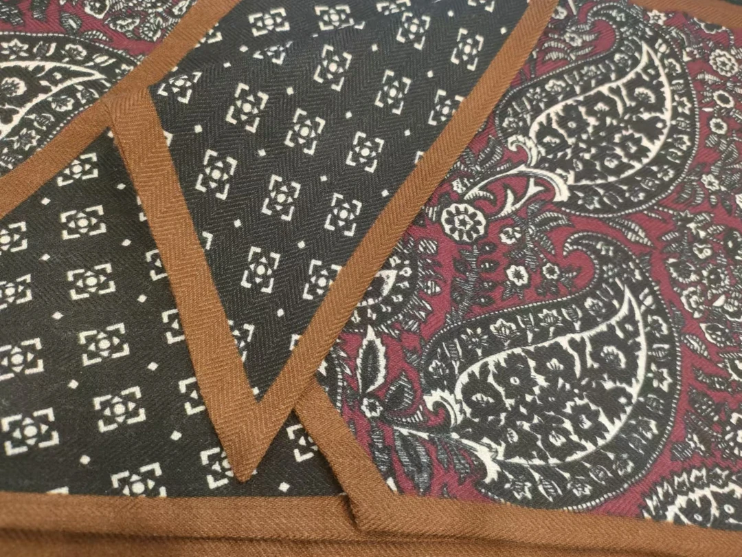 丝毛飘带-咖红花腰叶 双面异稿20*160cm丝巾