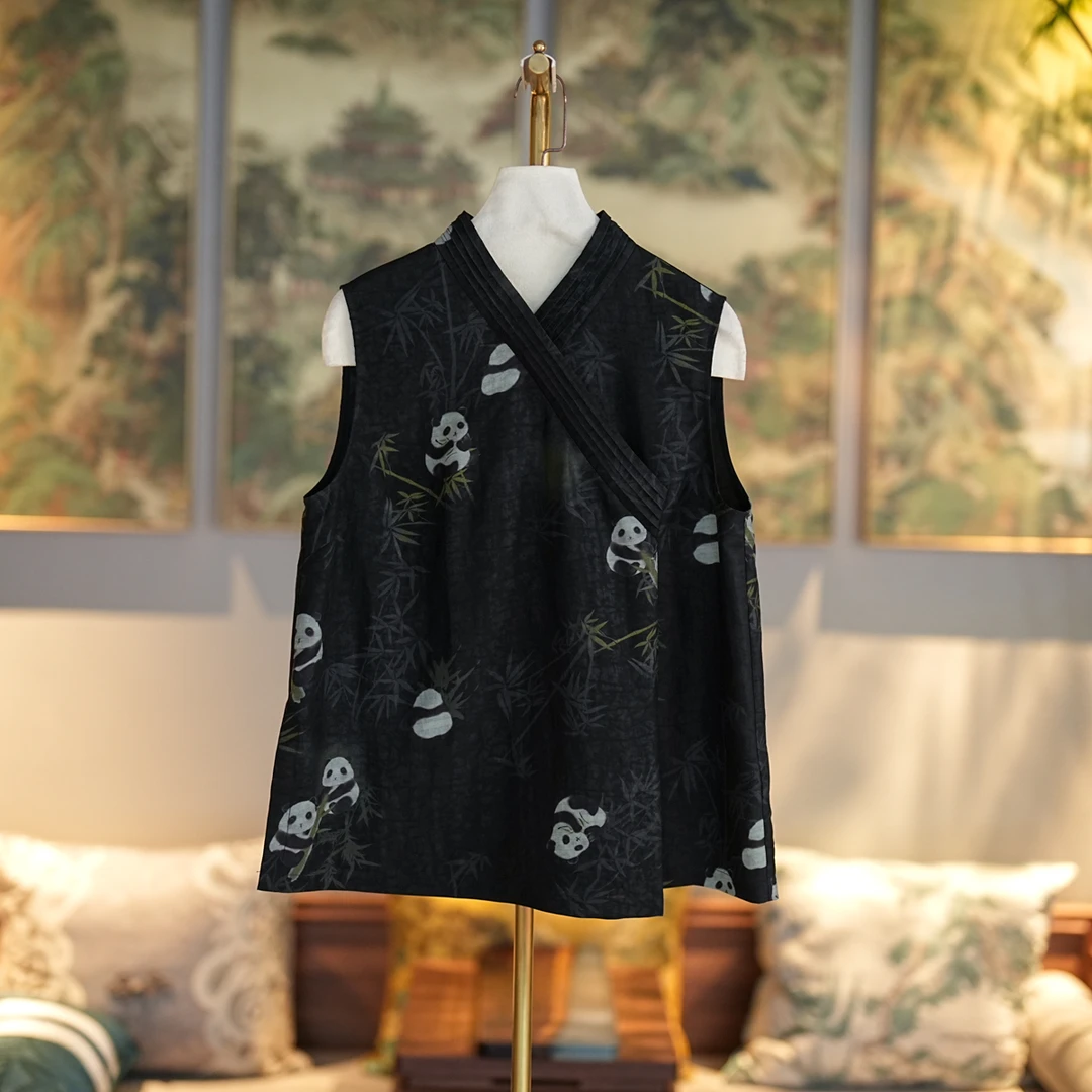 蓝大【绫绮】桑蚕丝香云纱无袖上衣6554