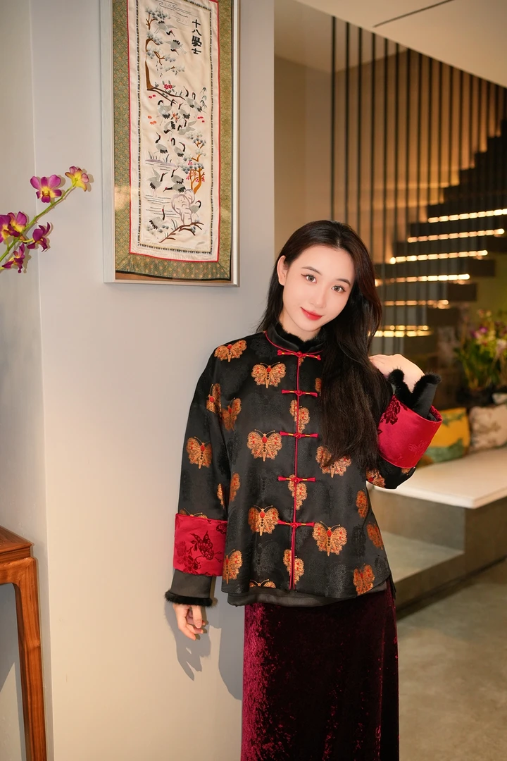 蓝大【风亭月】桑蚕丝国风长袖外套7264