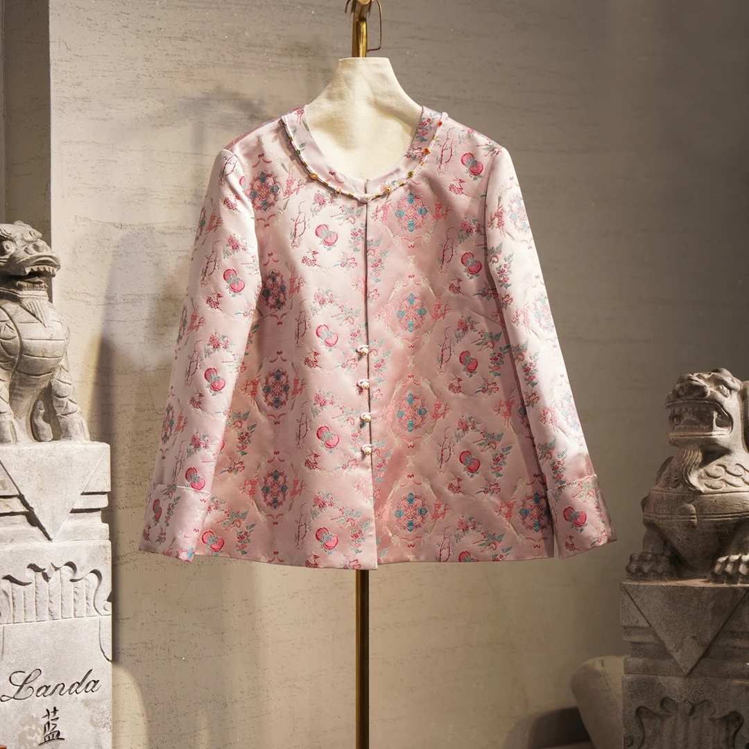 蓝大【锦汐】6158桑蚕丝上衣女士外套新中式立领时尚百搭秋冬厚外套