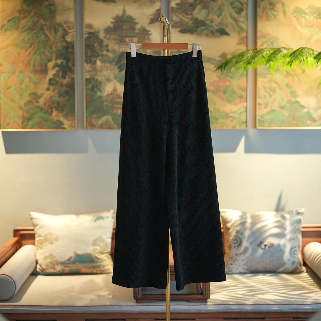 蓝大【山莲】新中式国风直筒休闲裤7285