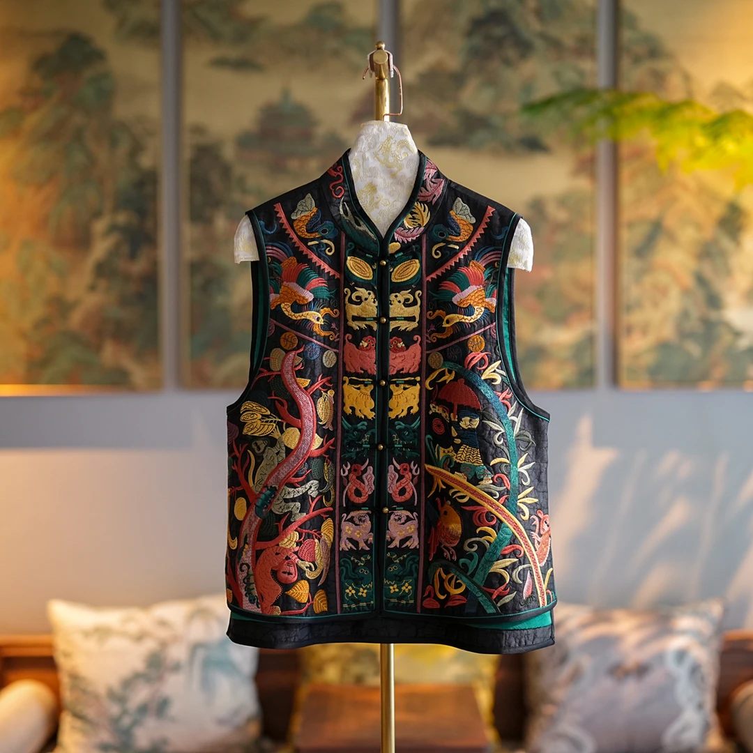 蓝大【笙漓】桑蚕丝立领马甲6528