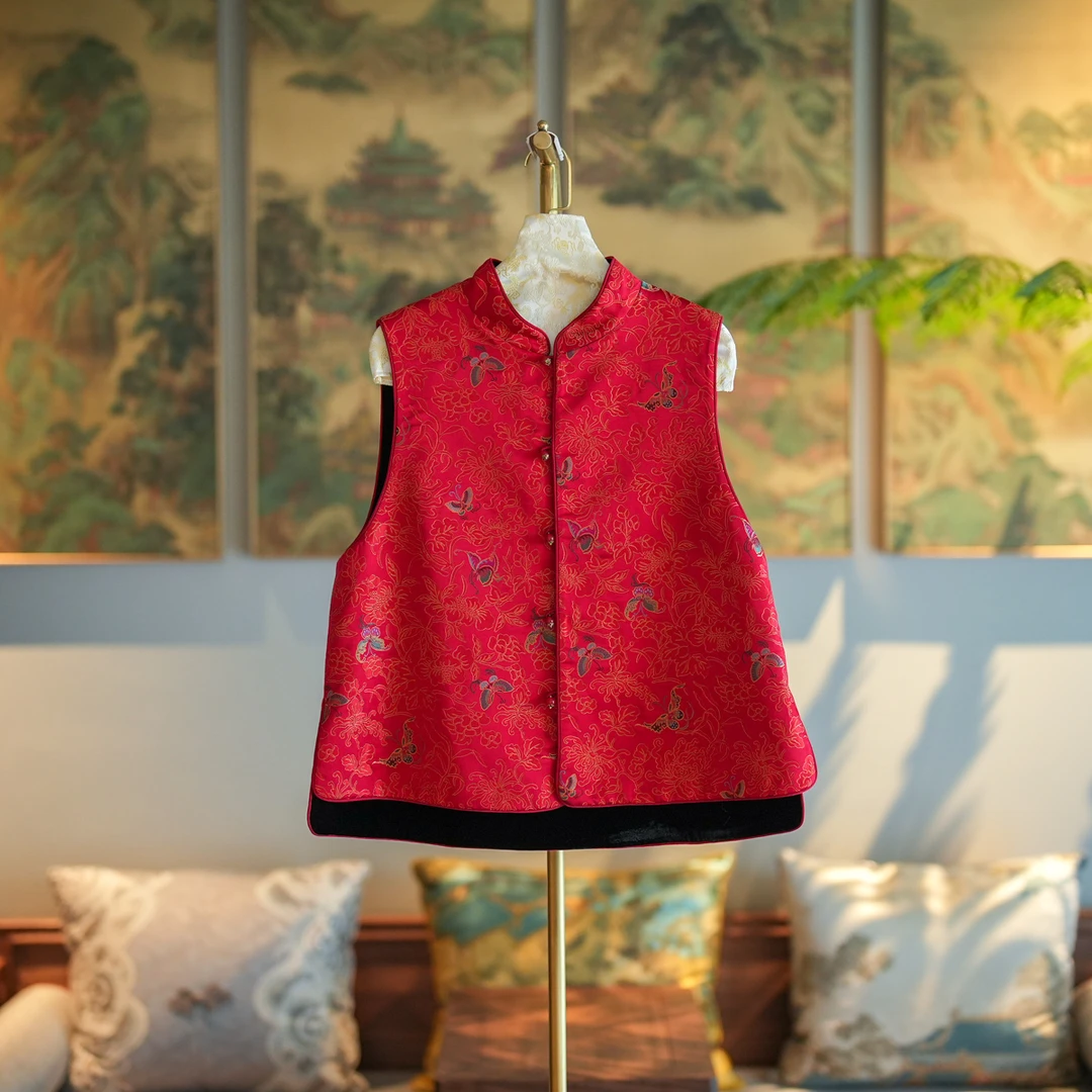 蓝大【沛萱】桑蚕丝双面穿新中式马甲7241