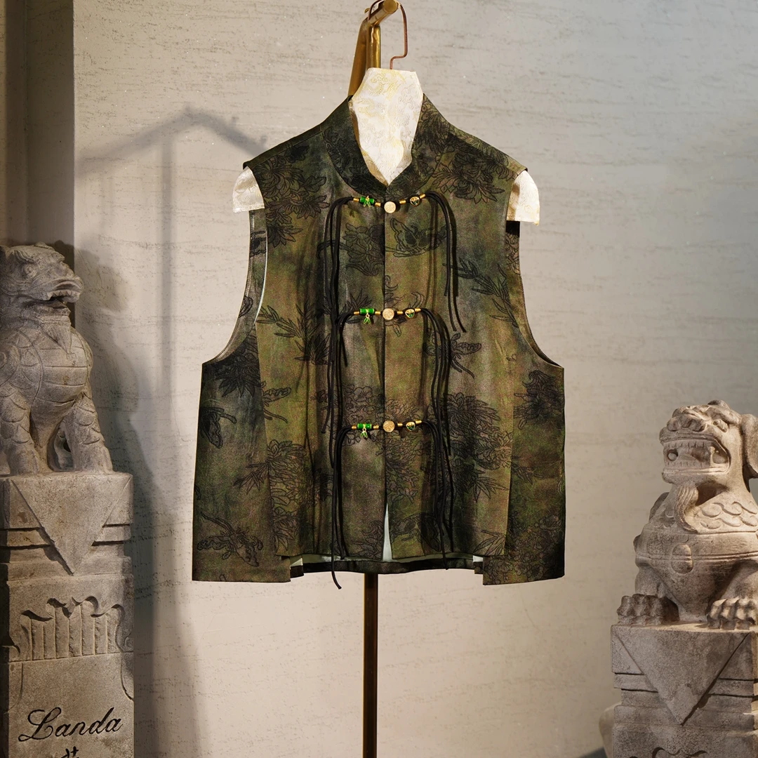 蓝大【春华】醋酸对襟时尚百搭新中式重磅立领对襟马甲9999网红