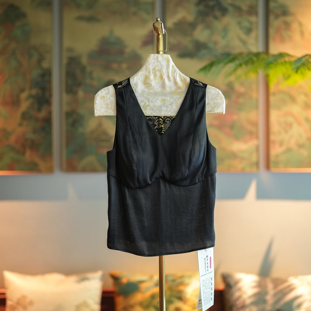 蓝大【简约】6489桑蚕丝无袖背心百搭时尚女背心打底网红瑜伽美背