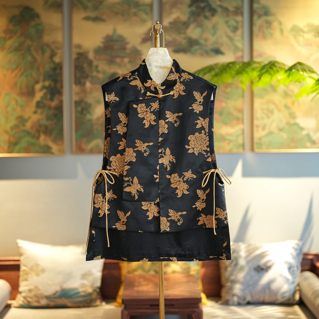 蓝大【闲云】新中式百搭时尚气质国风立领休闲女士无袖马甲7060