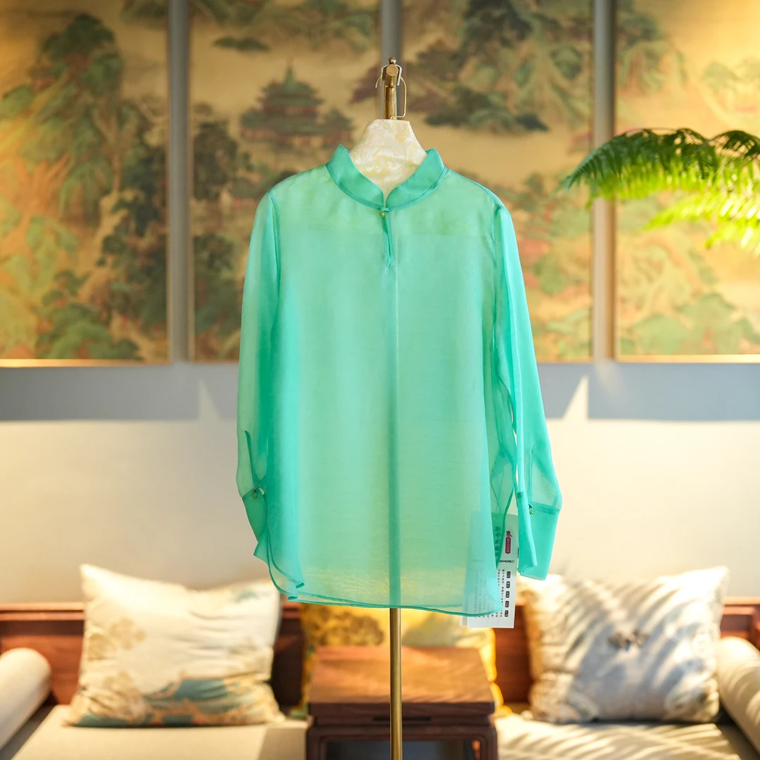 蓝大【映月】新中式国风桑蚕丝长袖上衣6361