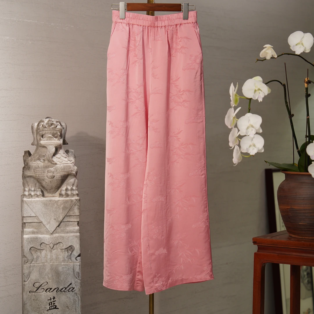 蓝大【夭梅】醋酸休闲直筒裤6080新中式夏季