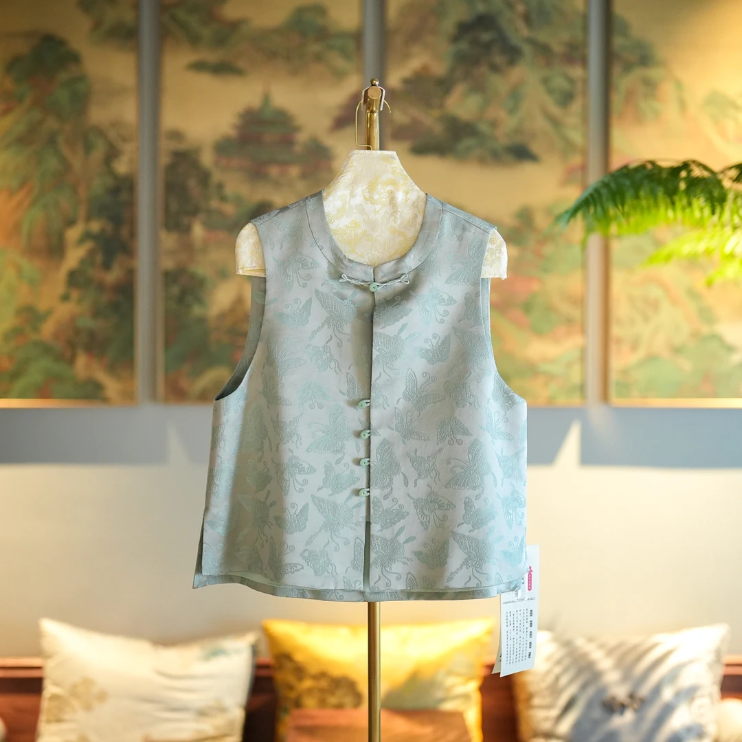 蓝大【玉兰】新中式国风桑蚕丝马甲6162