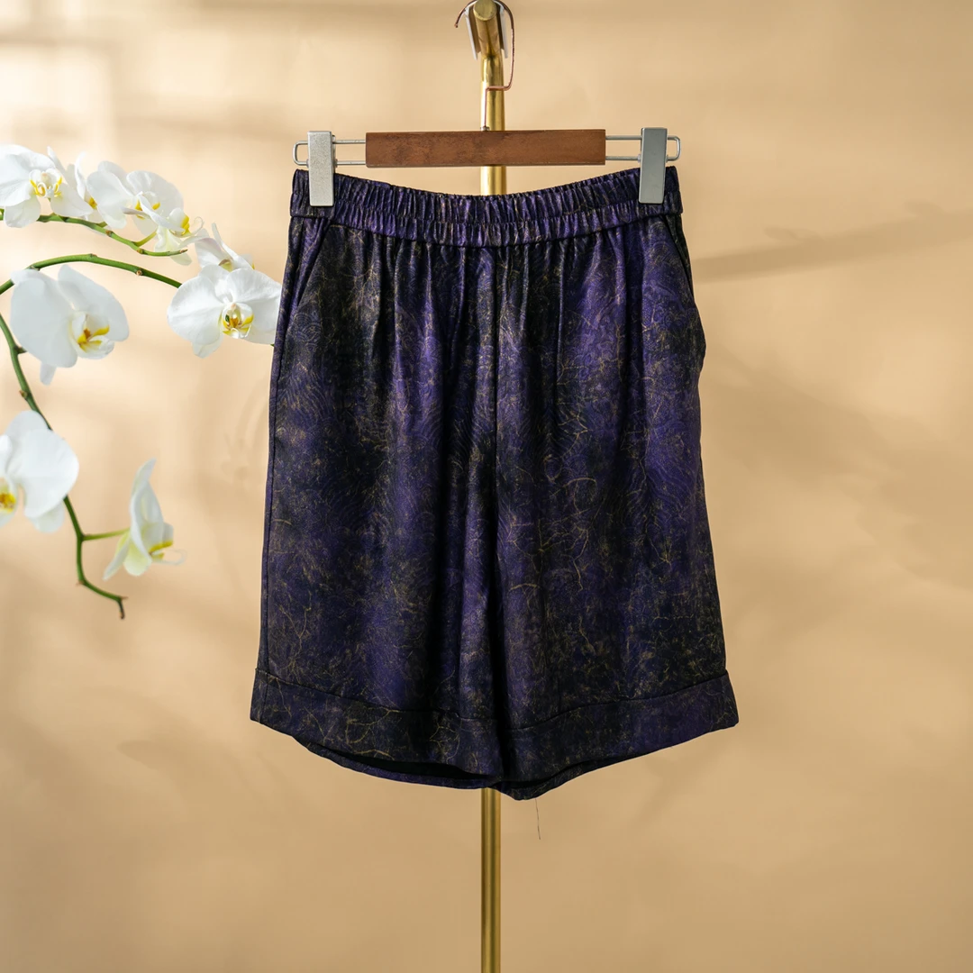 蓝大【意犹】6308醋酸短裤百搭休闲时尚女士夏季复古阔腿潮流印花