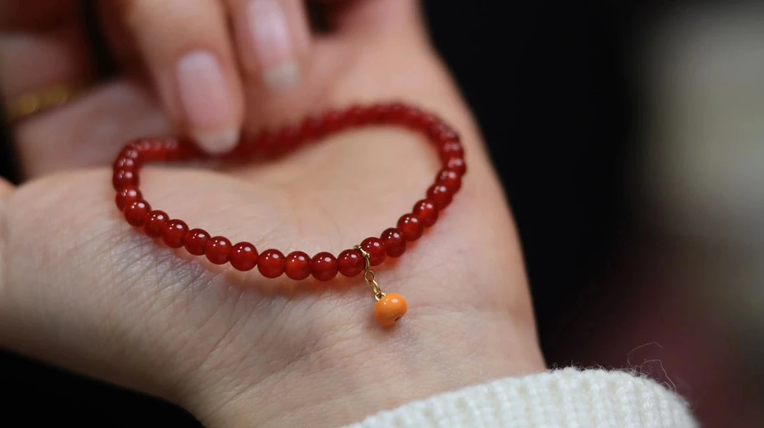 18K金烧蓝工艺柿柿如意玛瑙手链