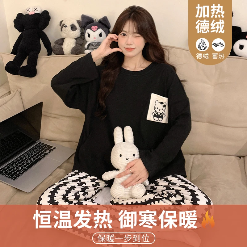 秋冬德绒女士长袖长裤套头睡衣保暖舒适可外穿家居服套装80802