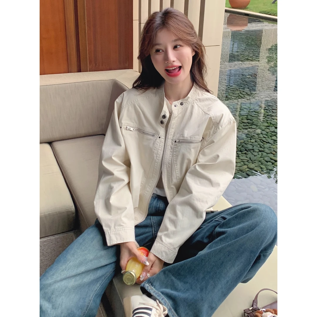 春秋新款韩系小个子工装风机车女生短款夹克外套时尚宽松长袖上衣