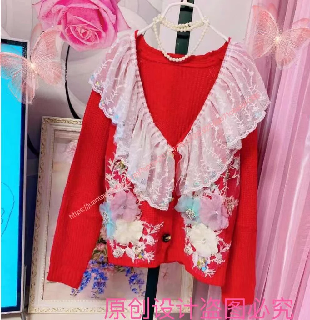 重工花朵亮片毛衣