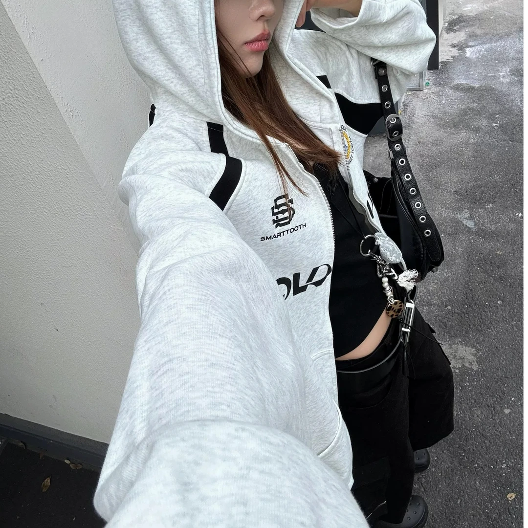 秋冬男女休闲连帽卫衣开衫 情侣款开衫卫衣开衫外套加绒加厚外套