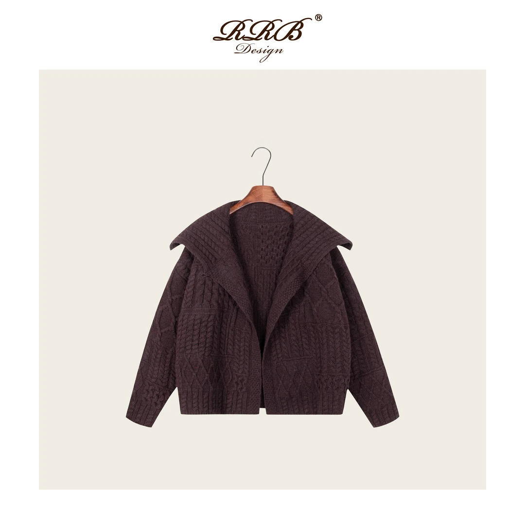 RRB Design 「慵懒随意」定染纱线复古扭花翻领羊毛百搭开衫外套