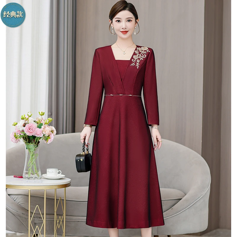 时尚轻奢妈妈婚宴礼服喜婆婆装连衣裙上档次洋气高档气质奢华长裙